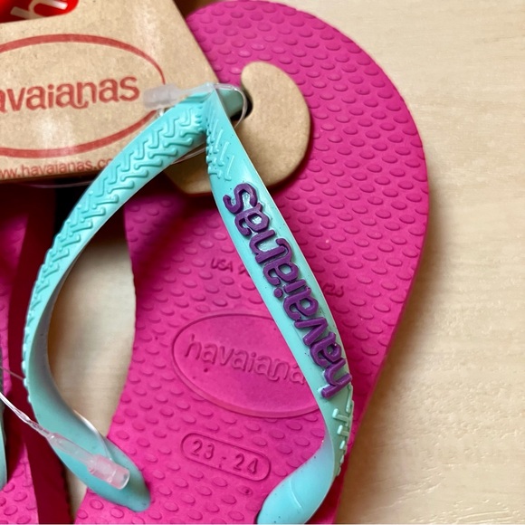 Havaianas toddler pink teal flip flops beach summer 23/24 9C  🩴 - Picture 2 of 7